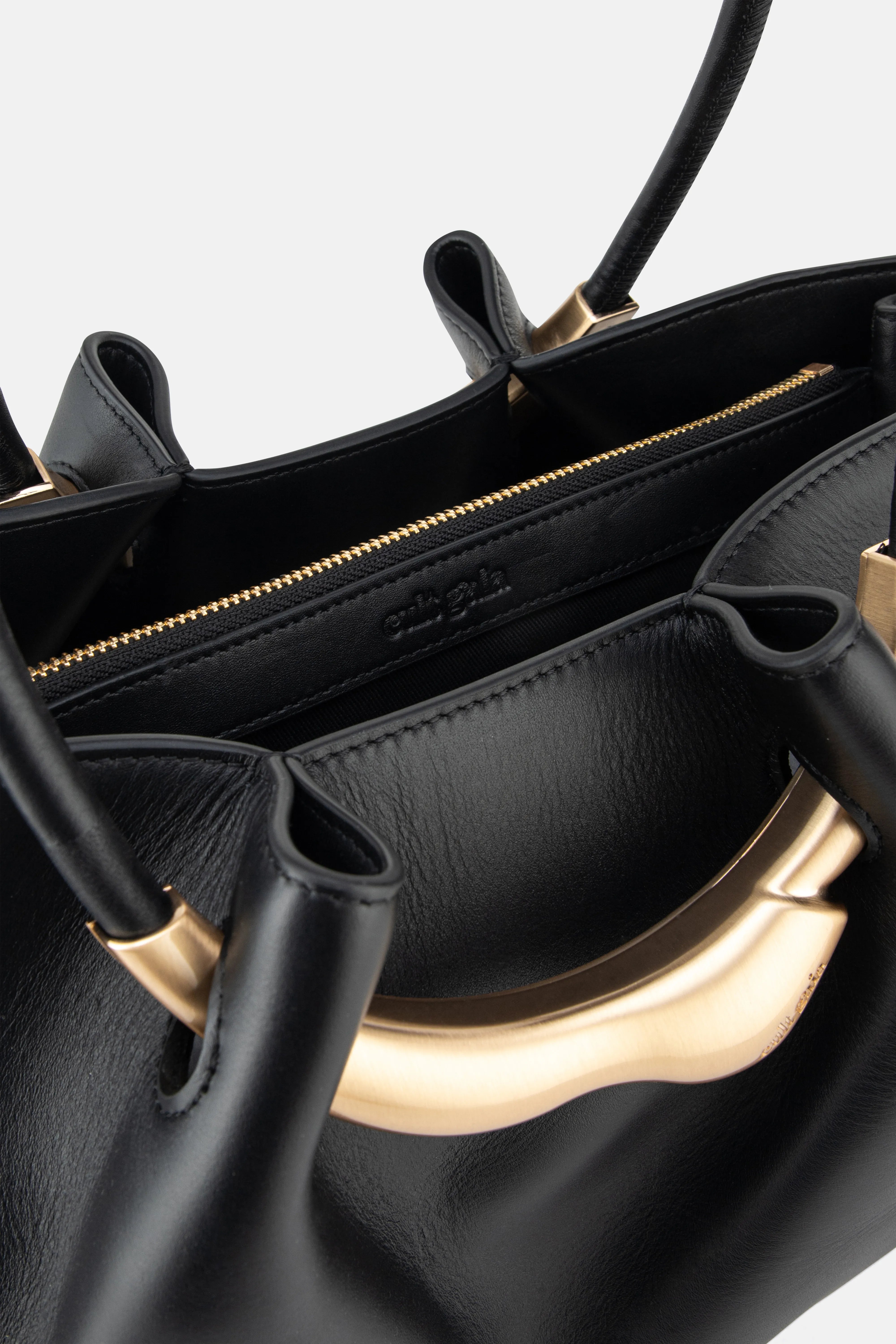 Asa Gold Hardware Satchel Clutch Bag in Black