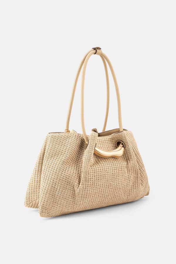 Asa Gold Hardware Satchel Clutch Bag in Beige