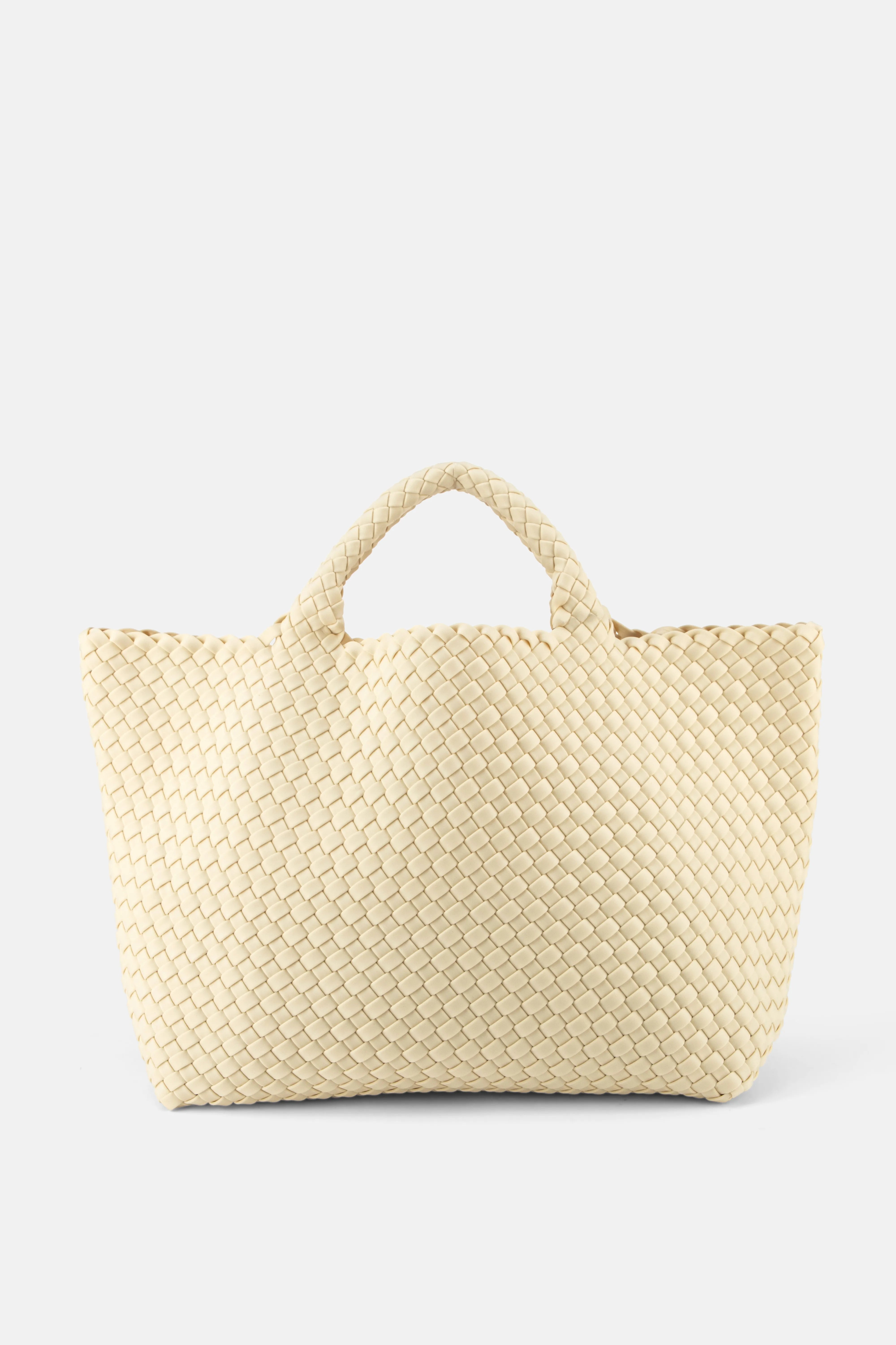 St. Barths Woven Medium Tote Bag in White with Pouch