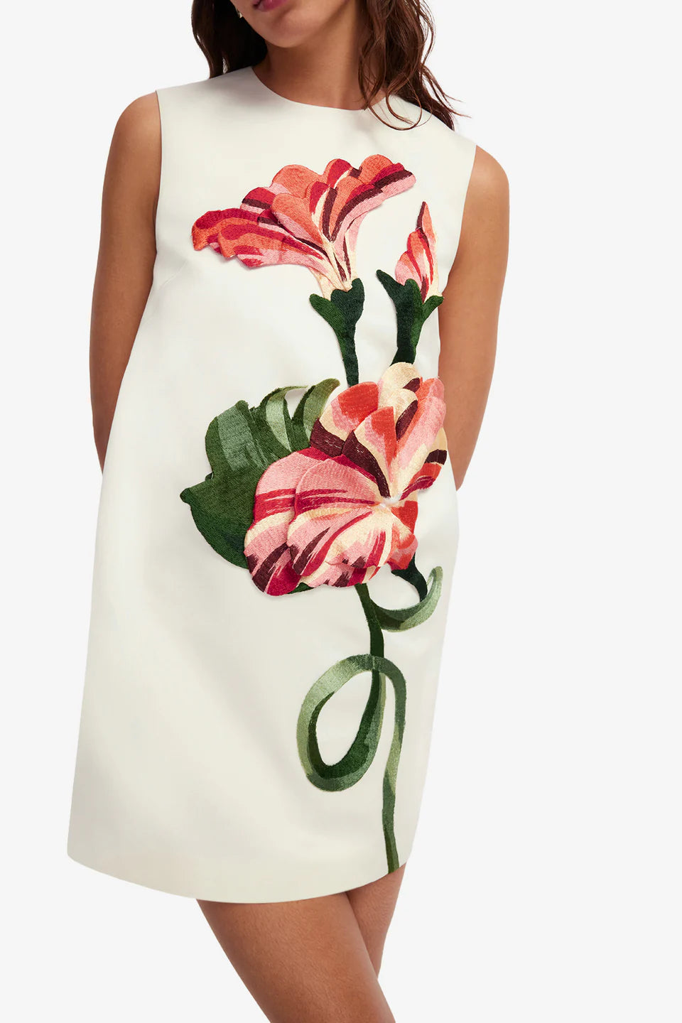 Yvonne Floral Applique Sleeveless Mini Dress in White