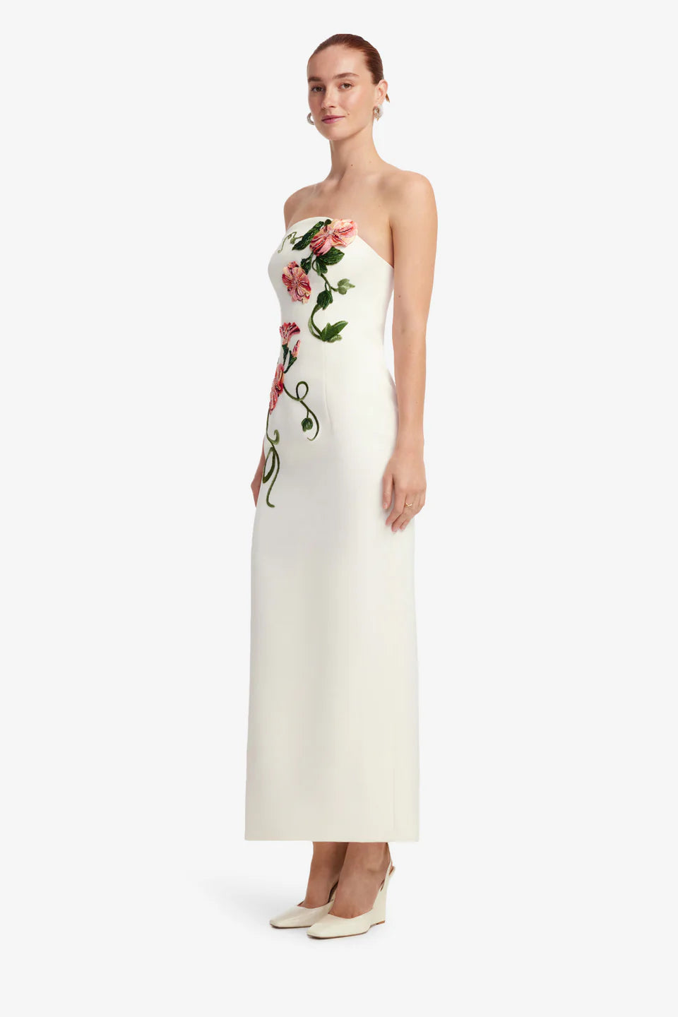Ava Floral Applique Halter Neck Bustier Maxi Dress in White