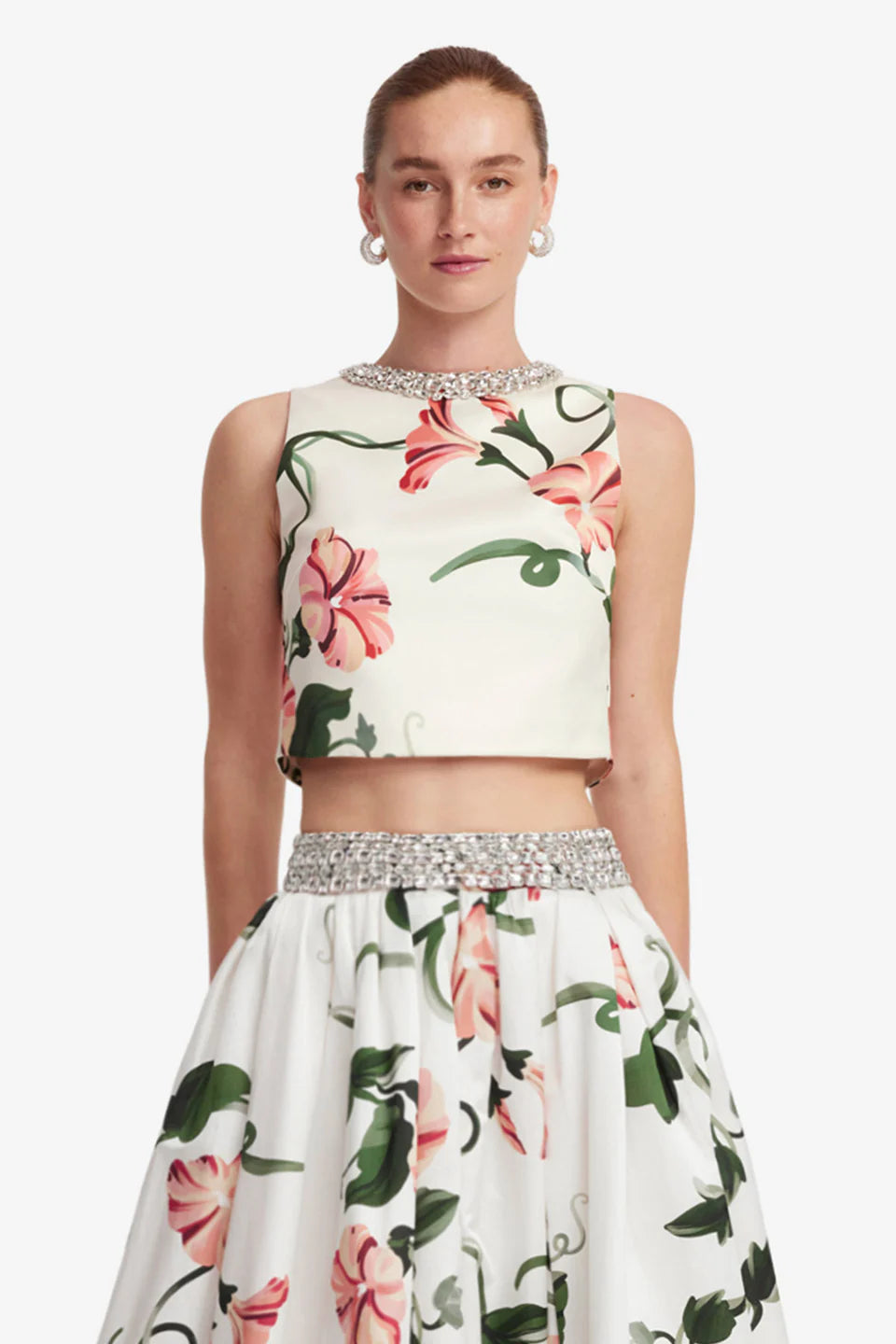 Iris Floral Embellished Sleeveless Top in White