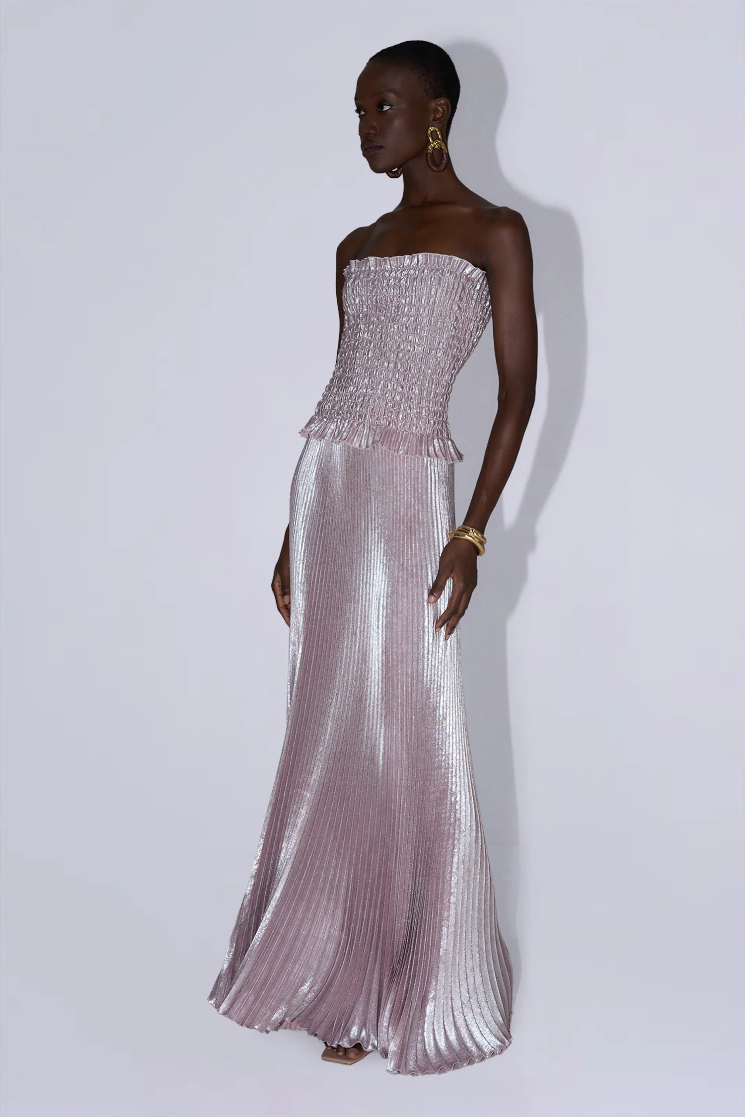 Maya Strapless Pleated Evening Dress in Pink