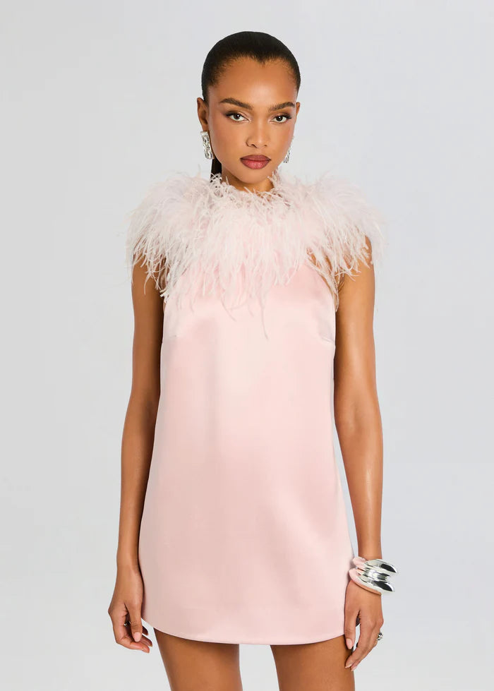Jorie Feathered Sleeveless Mini Dress in Pink