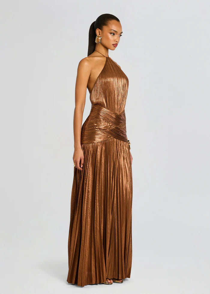 Amberley Halter Neck Evening Dress in Brown
