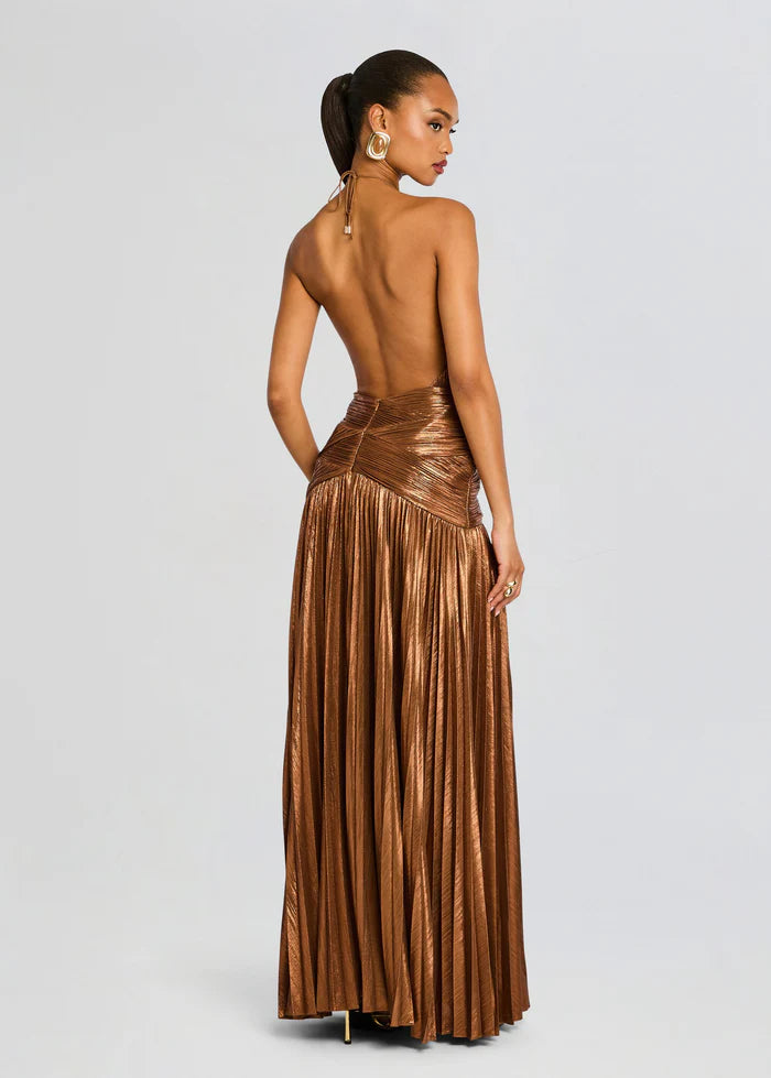 Amberley Halter Neck Evening Dress in Brown