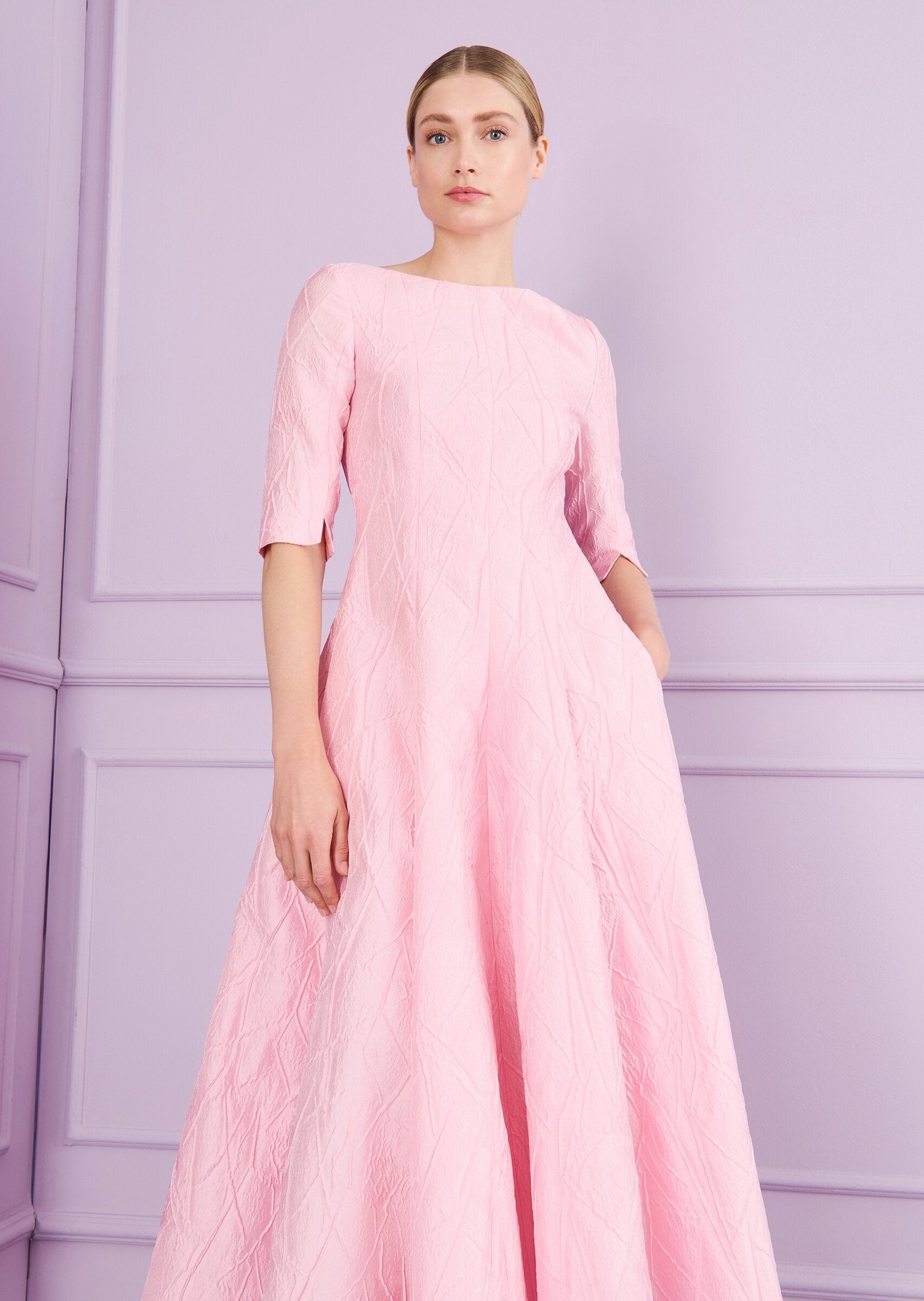 Mikado Jacquard Midi Dress in Pink