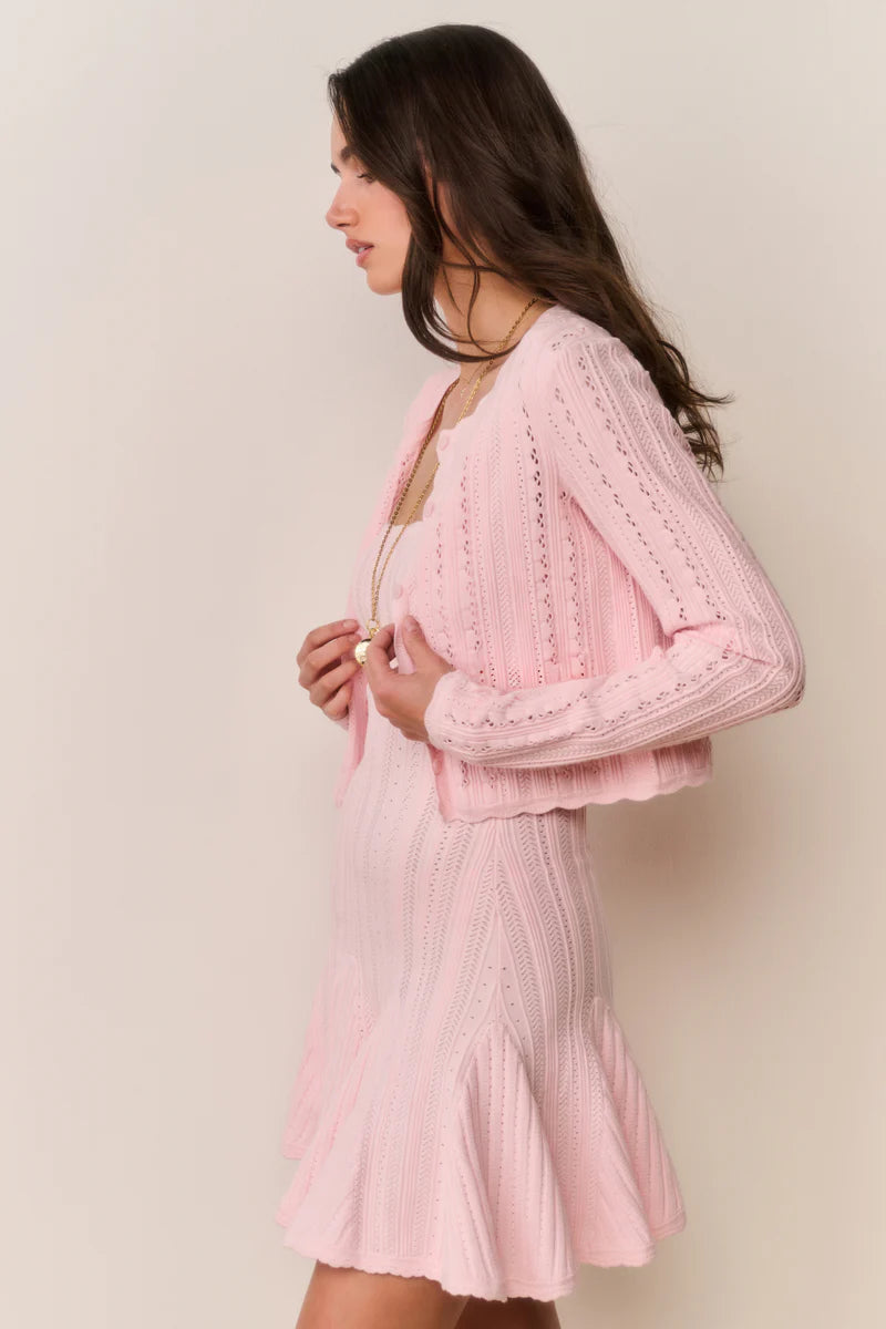Peridot Stretch Pointelle Cardigan in Pink