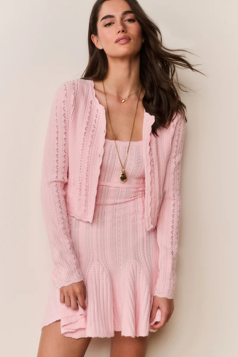 Peridot Stretch Pointelle Cardigan in Pink