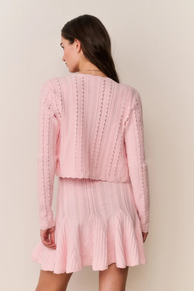 Peridot Stretch Pointelle Cardigan in Pink