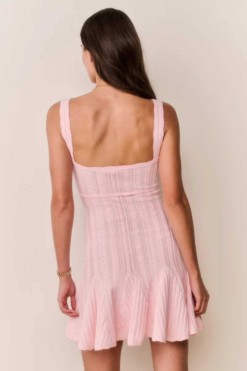 Tabatha Stretch Pointelle Knit Sleeveless Mini Dress in Pink