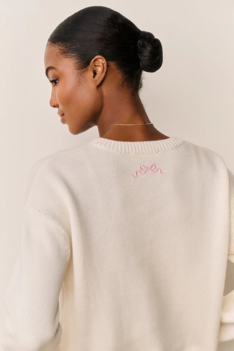 Selman Embroidered Cotton Wool Pullover Sweater in Cream