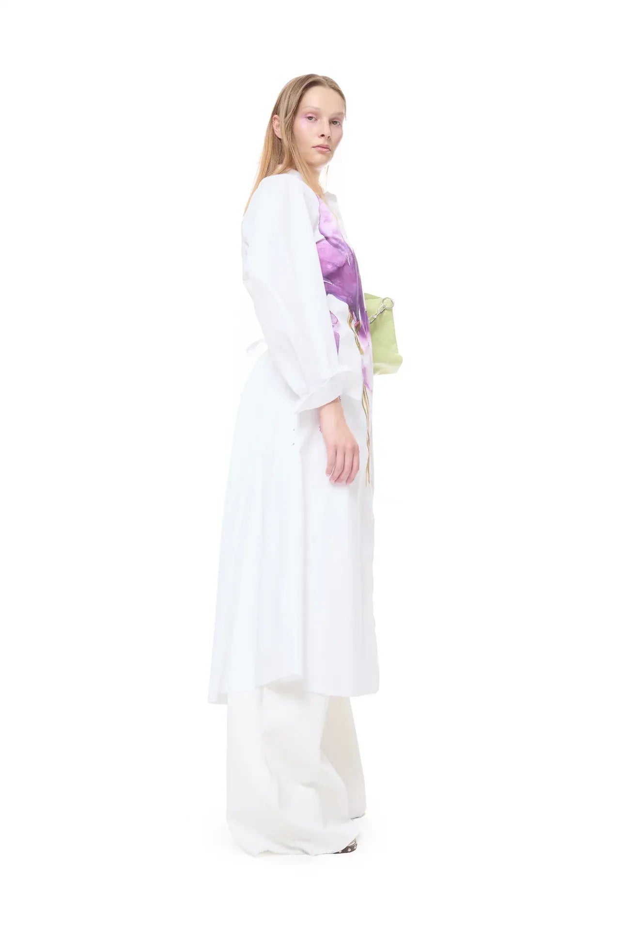 Watercolor Flower Printed Floral Organic Cotton Maxi Dress in White