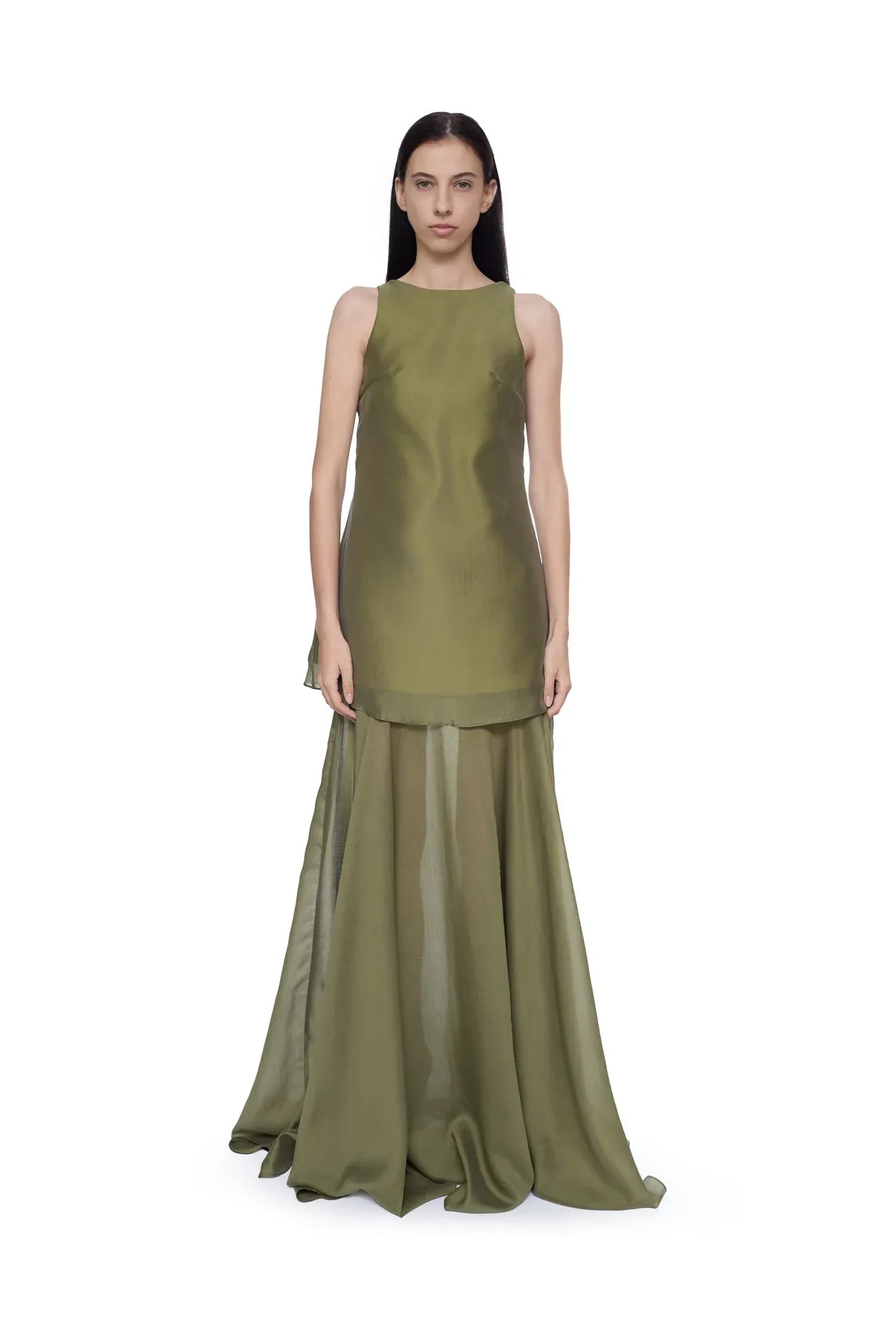 Double Layered Sleeveless Maxi Dress in Green