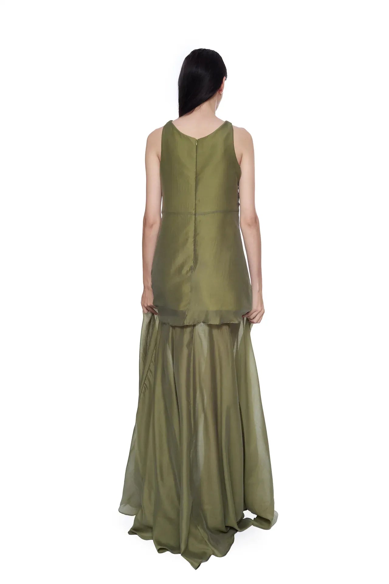 Double Layered Sleeveless Maxi Dress in Green