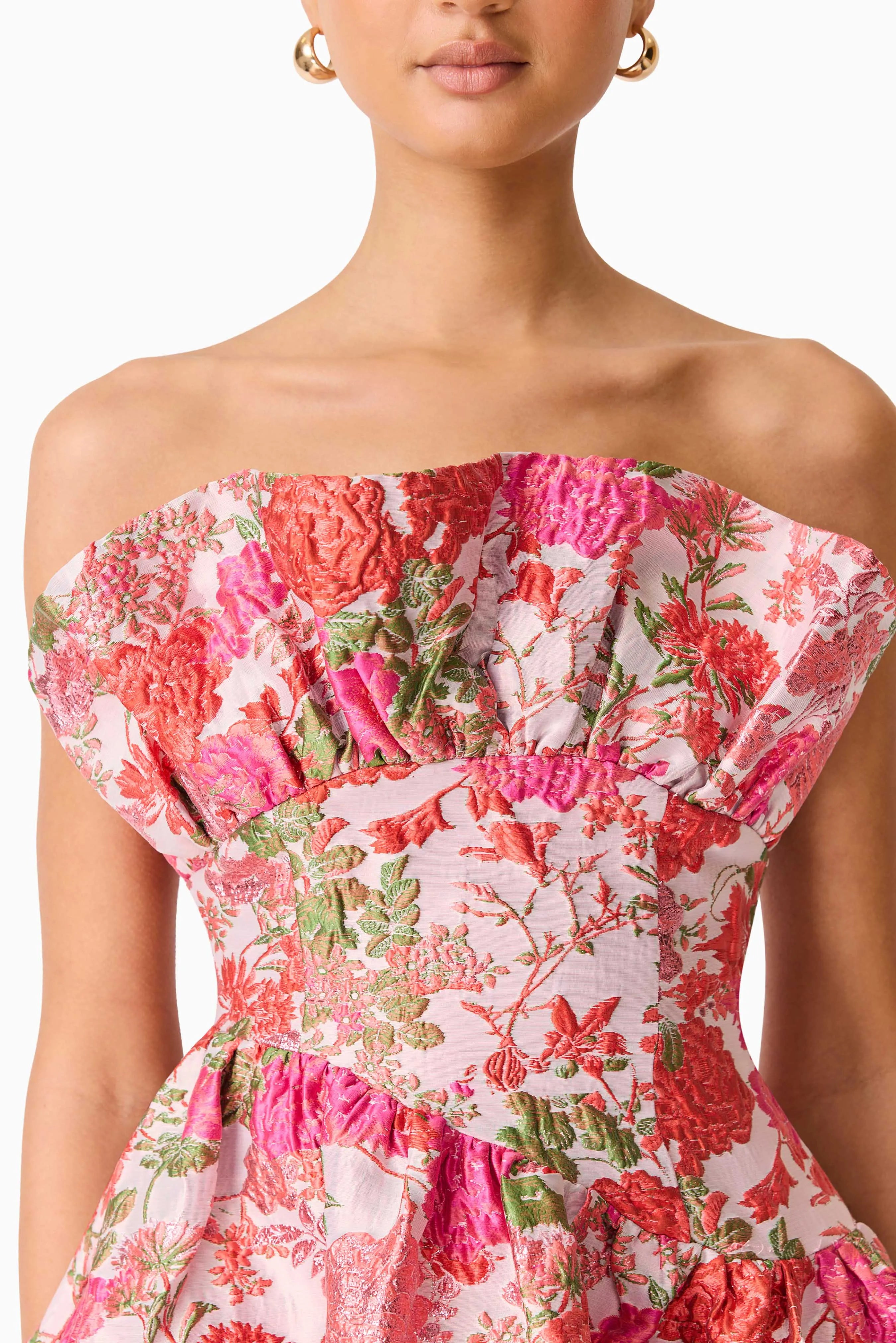 Floralie Strapless Floral Maxi Dress in Pink
