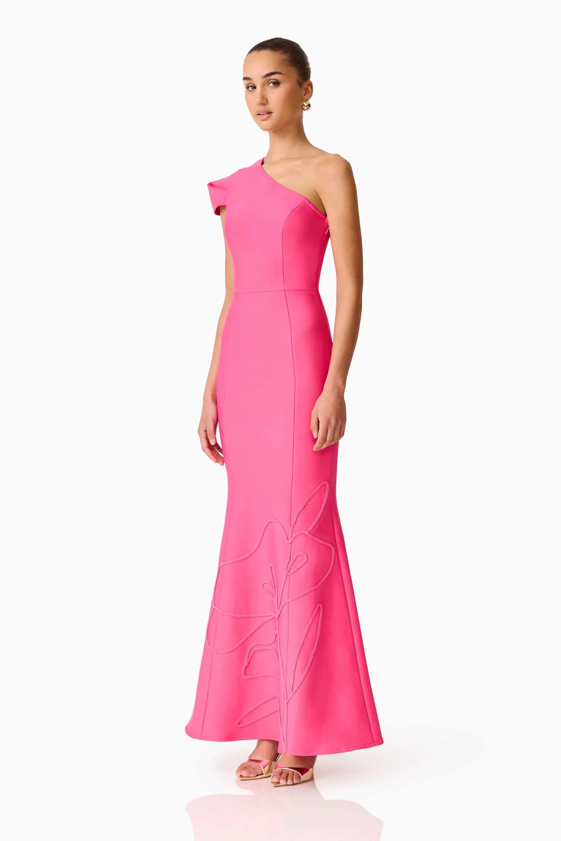 Opline One Shoulder Floral Maxi Dress in Pink