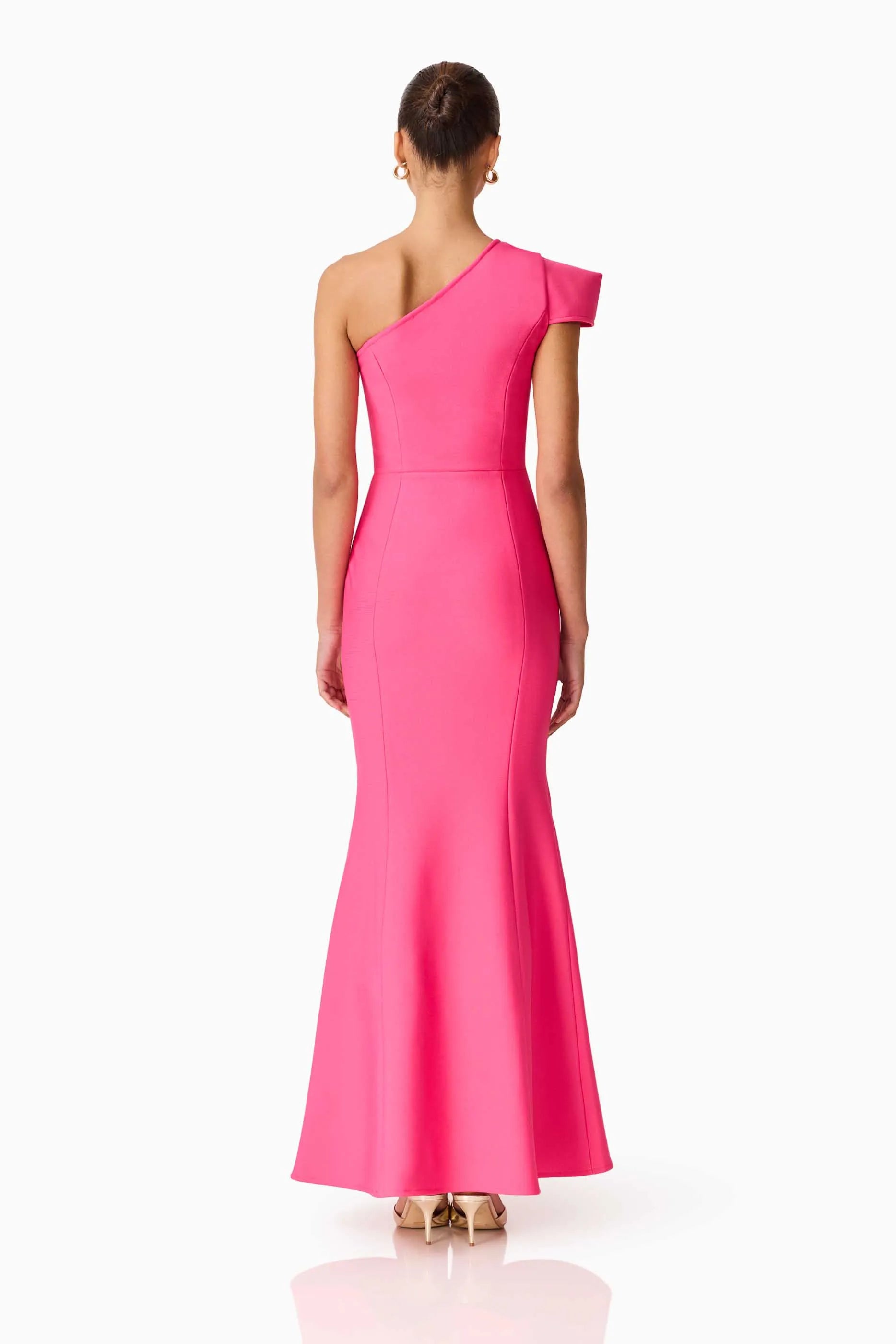 Opline One Shoulder Floral Maxi Dress in Pink