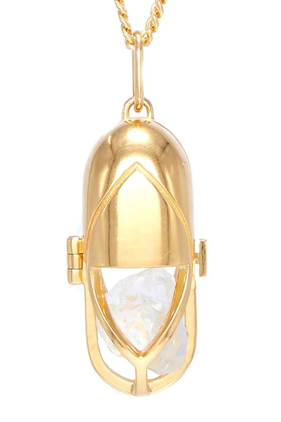 Capsule Crystal Pendant Necklace in Gold