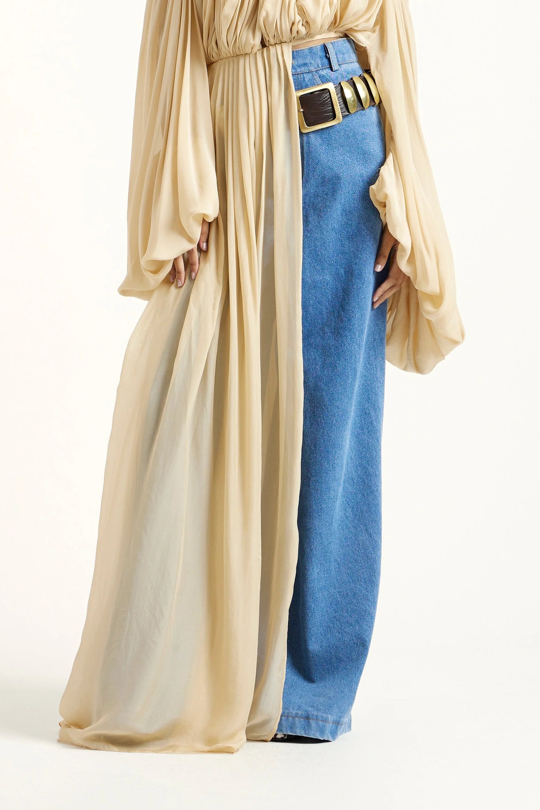 Sage Shoulder Cut Out Chiffon Top in Gold