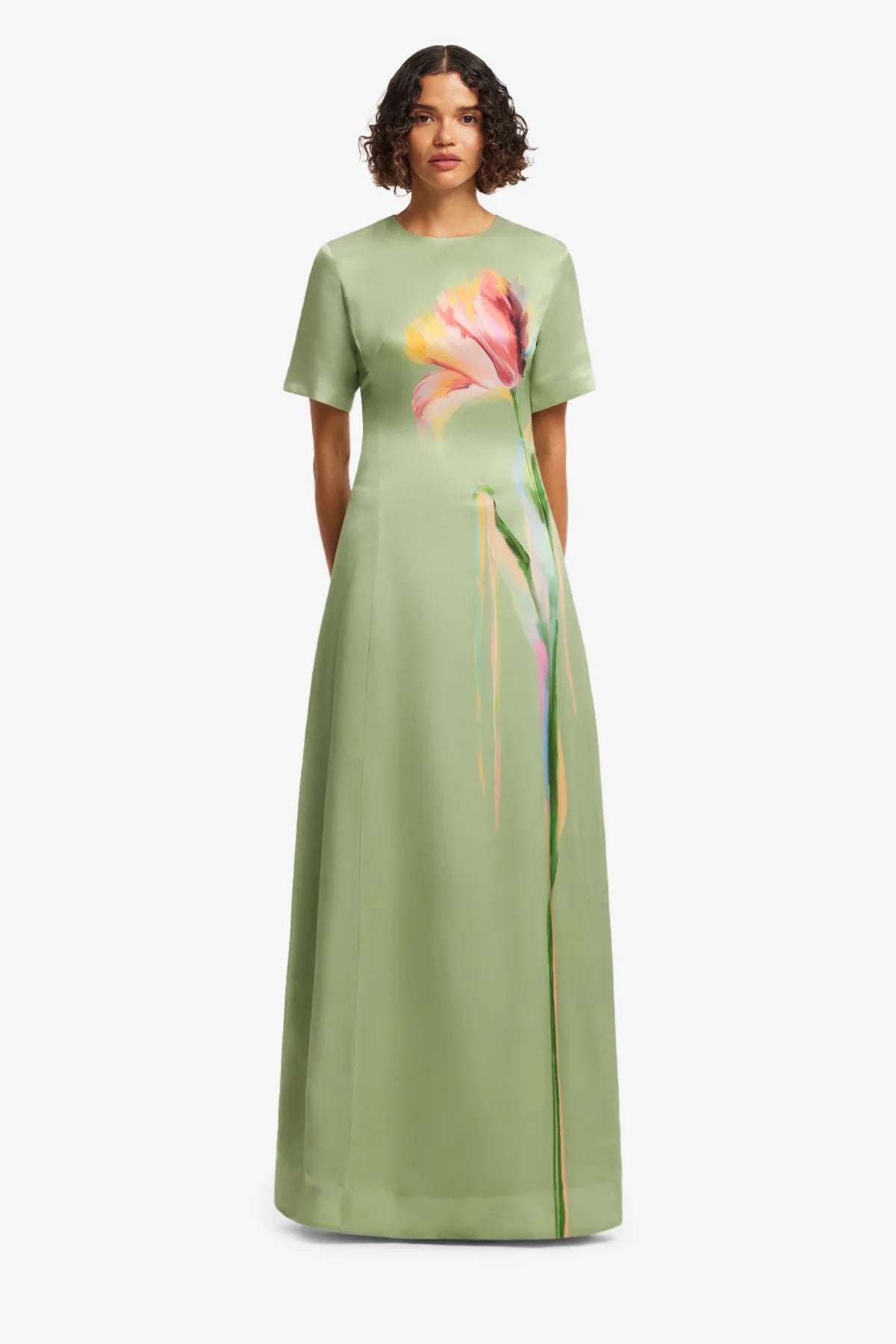 Alice Short Sleeves Floral Maxi Dress in Green