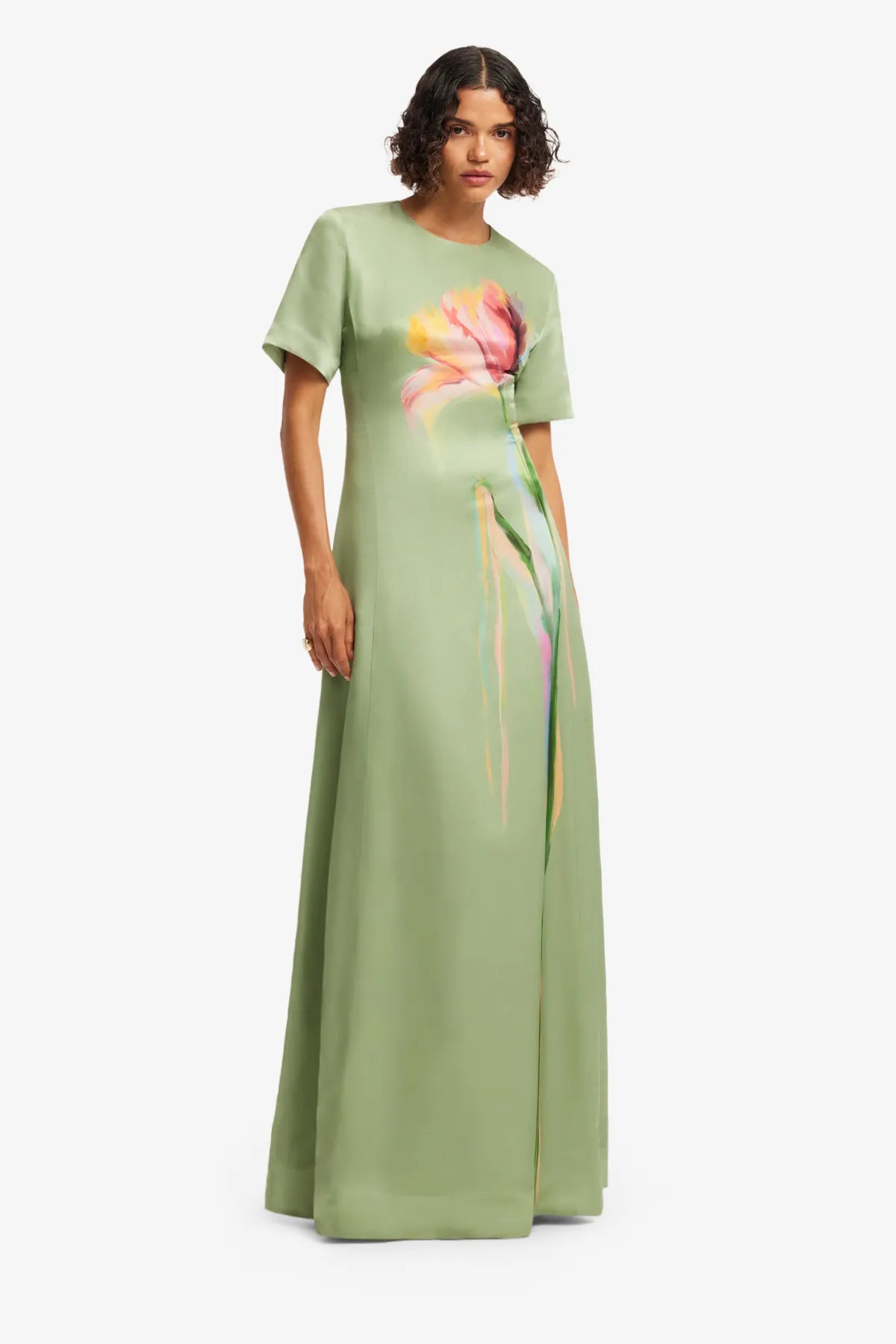 Alice Short Sleeves Floral Maxi Dress in Green
